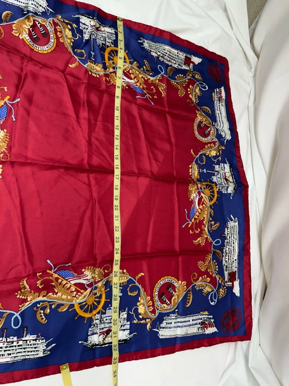 Vintage The Delta Queen Steamboat Co Red and Navy Silk Decorative Souvenir Scarf - Picture 6 of 8